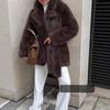 Womens Faux Fur Coat With Collar Belt Loose Fit Mid-Length Winter Jacket In Beige Coffee Black Burgundy White
