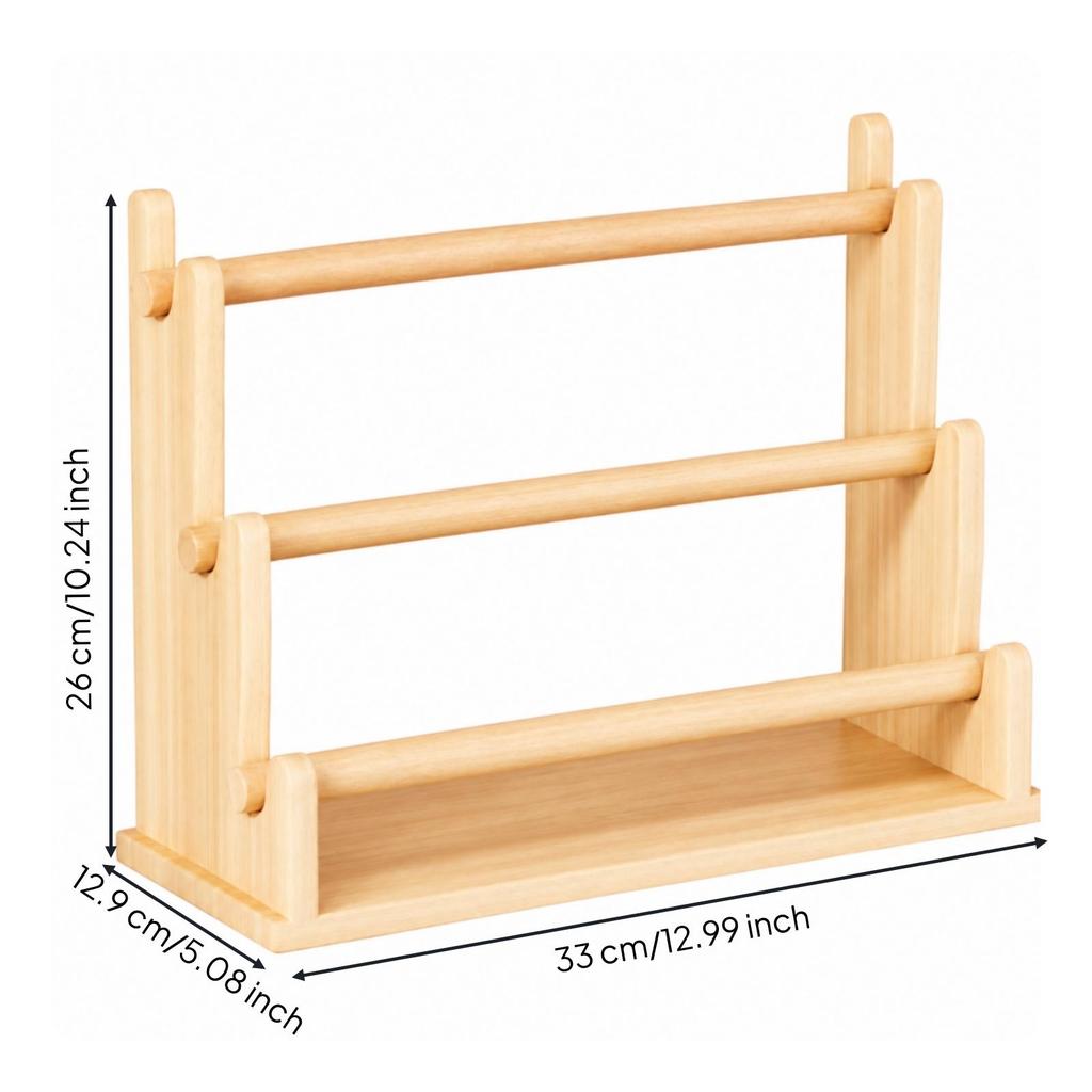 Wood Jewelry Organizer with Base Tray Open Design Tabletop Display Rack Stable Necklace and