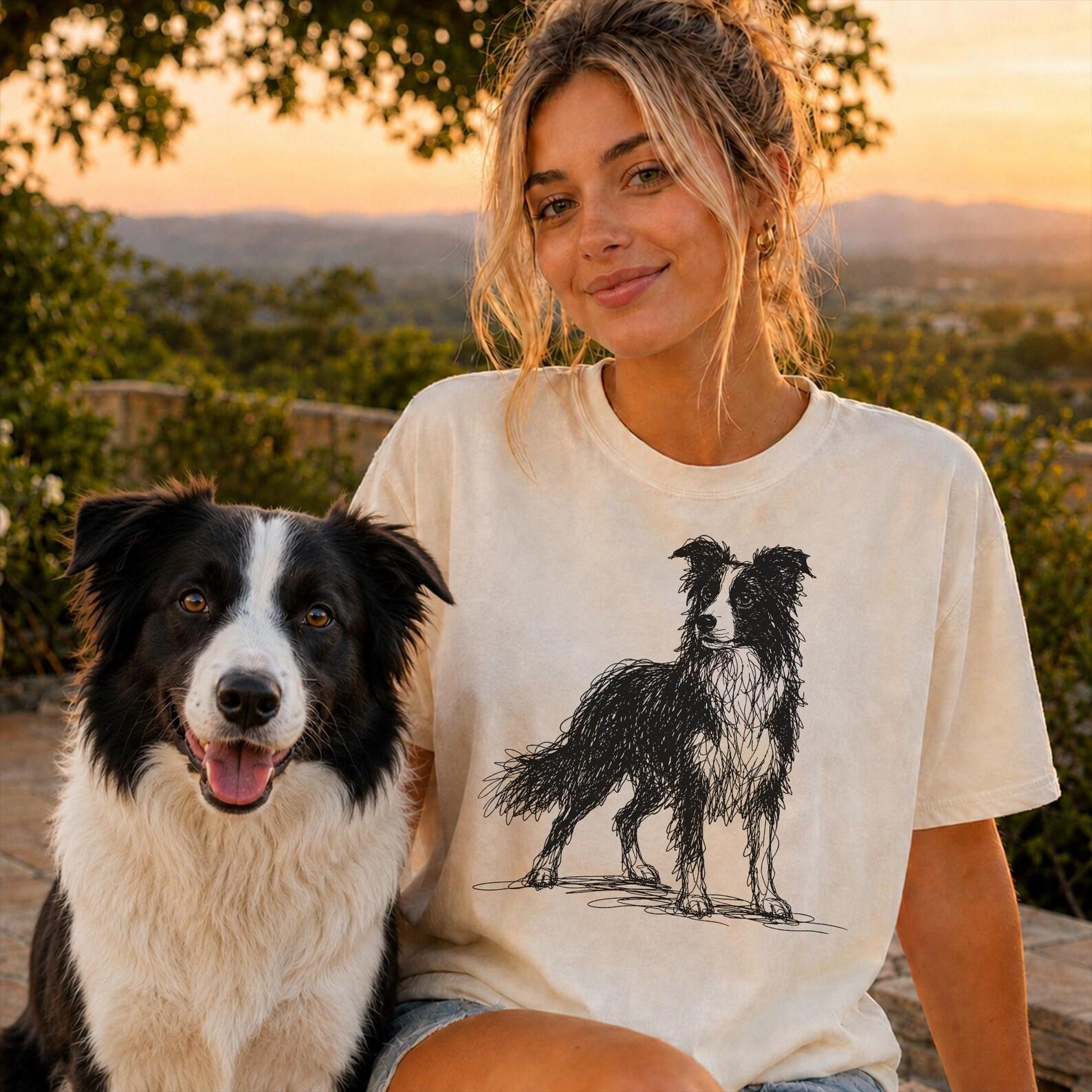 Border Collie Line Art Shirt, Minimalist Scribble Border Collie Sketch Tee, Abstract Dog T-Shirt, Border Collie Mom Gift, Artsy Dog Tee 3XL