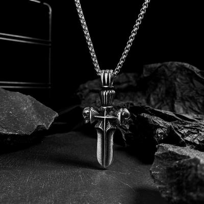 Hip Hop Vintage Titanium Steel Necklace, Necklace, Cross Skull Pendant Men