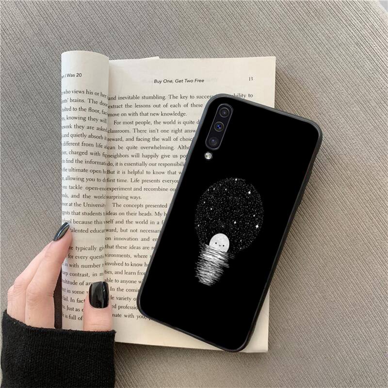 Black With White Moon Stars Space Astronaut Phone Case For Samsung Galaxy A7 A50 51 A70 80 A40 A20 A30 A8 A6 A8 Plus A9 A71