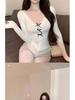 Sweet & Spicy V-Neck Bow Lace Trim Slim Fit Long Sleeve Women's Top (2026 Spring/Autumn)