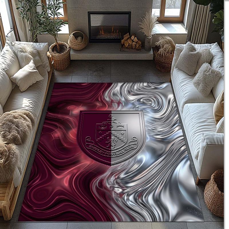 Burnley Football Print Crystal Velvet Rug, Comfortable Water Absorbent Non Slip Indoor Floor Carpet