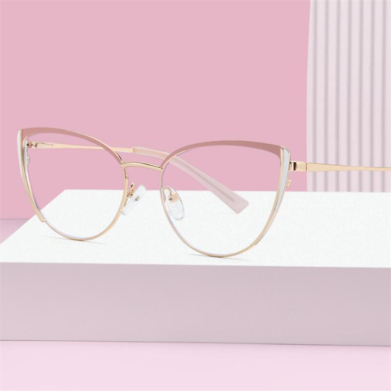 Pink White Frame Cat Eye Prescription Glasses Women Anti Blue Rays/Nearsighted/Presbyopic Bifocal Customized Spectacles Female