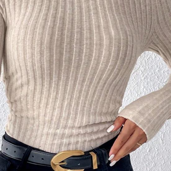 Women Knitting Tops Turtleneck Long Sleeve Solid Color Sweater Slim Fit Ribbed Bottom Tops Winter Knitwear