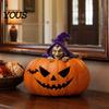Halloween Desktop Decor Resin Pumpkin Witch Figurine, Spooky Bat Detailed Tabletop Decor, Stable Hand Carved Base Mini Statue for Window Showcase Home