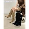 Pointed High Heel Khaki Pile Boots Women'S Boots Autumn And Winter Skirt Skinny Knight Medium Boots