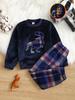 Set Pigiama in Pile per Bambino, Morbido Caldo con Stampa Dinosauro Manica Lunga Pigiami, Carino a Quadri Invernali per Bambini Piccoli 4-7 Anni Abbigliamento da Casa