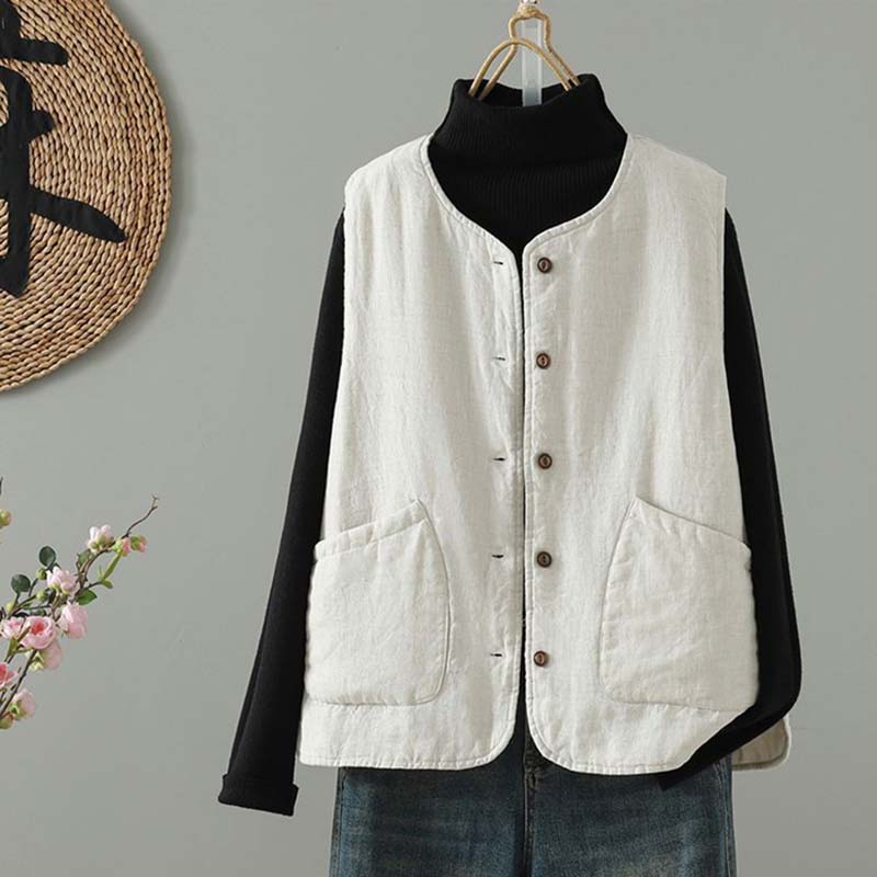 Weste für Damen Baumwolle Herbst Winter Ärmellos Einfarbig Tops Weste Übergröße Verdickte Weste