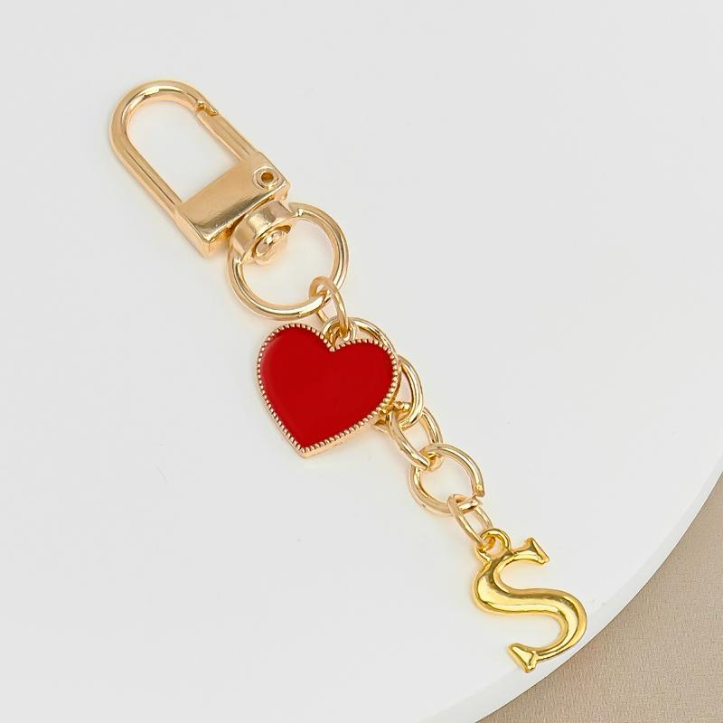 Metal Heart Letter Keychain Fashion A-Z Initial Keyring Charms Car Key Holders Bag Pendant Accessories Valentine'S Day Gift