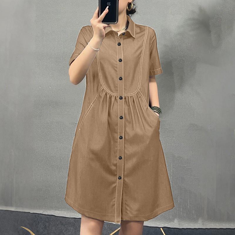 ZANZEA Women Casual Turn Down Collar Summer Short Sleeve Dress