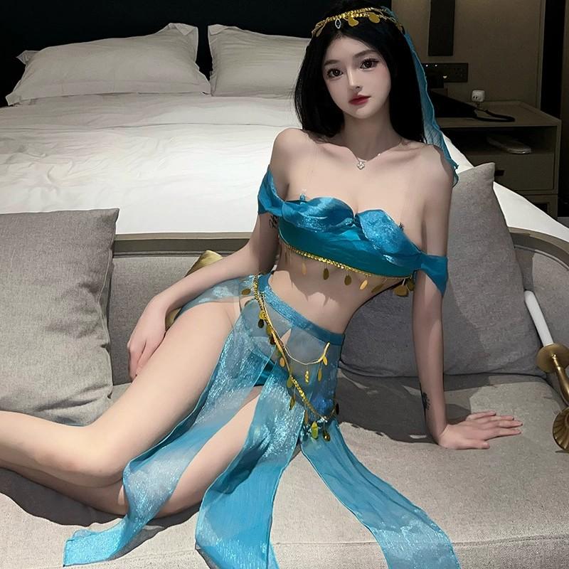Erotic Bar Party Green Hanfu Lingerie Sexy Princess Women Chiffon Temptation Erotic Uniform Ancient Dance Stage Cosplay Costumes