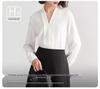 Women's White Chiffon V-Neck Professional Shirt – Elegant Formal Wear for Interviews and Office Settings