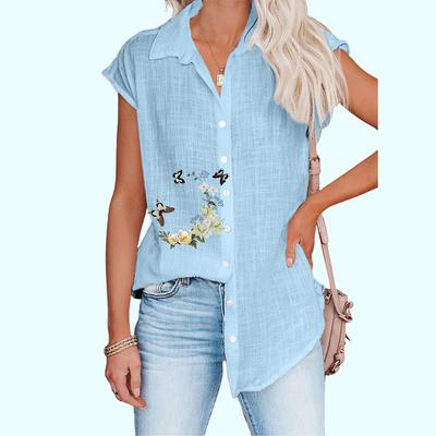 Damenmode Ärmelloses T-Shirt Dünne Lässige Bluse mit Blumendruck Damen Button-Down-Hemd