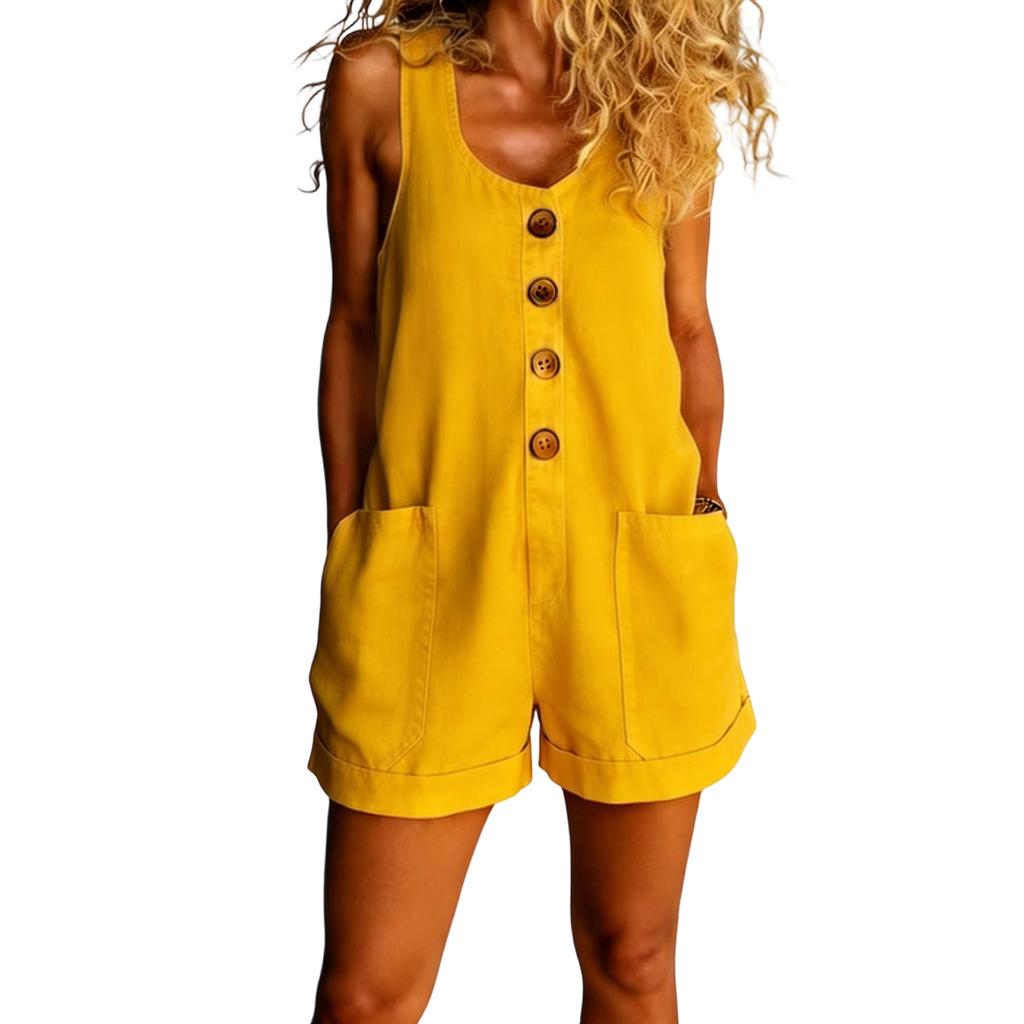 Linen Rompers For Women 2026 Summer Loose  Sleeveless Overalls Shorts Jumpsuit With Pockets