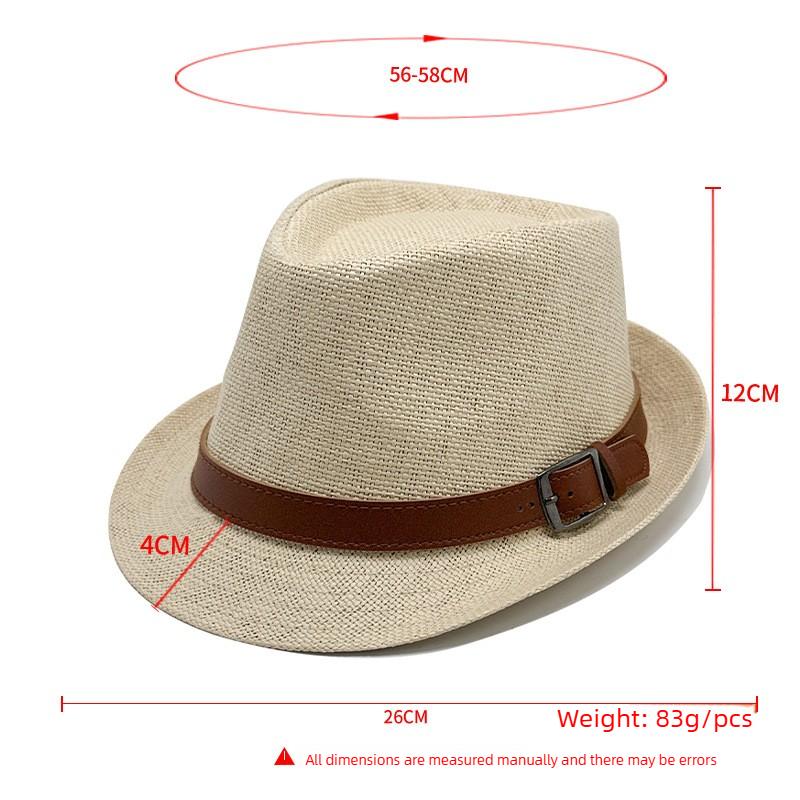 Sombrero de Sol de Paja, Sombrero Jazz de Vacaciones, Sombrero de Playa de Ala Corta para Hombres y Mujeres, Sombrero Pequeño con Hebilla de Cinturón, Sombrero Fresco de Moda