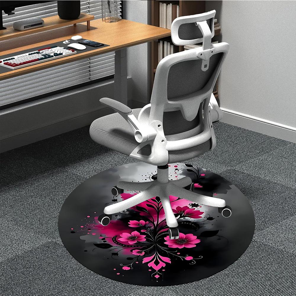 1PC Floral Abstract Office Round Area Rug, Mat Suitable For Office, Under Office Chairs Bedroom Living Room Home Decor, Room Deco