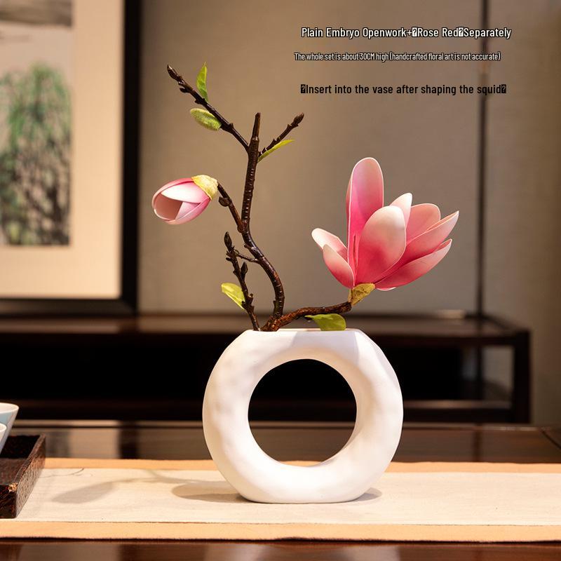 Magnolia Zen Vases Set: Bonsai-Style Table Ornaments & Home Decor Floral Art