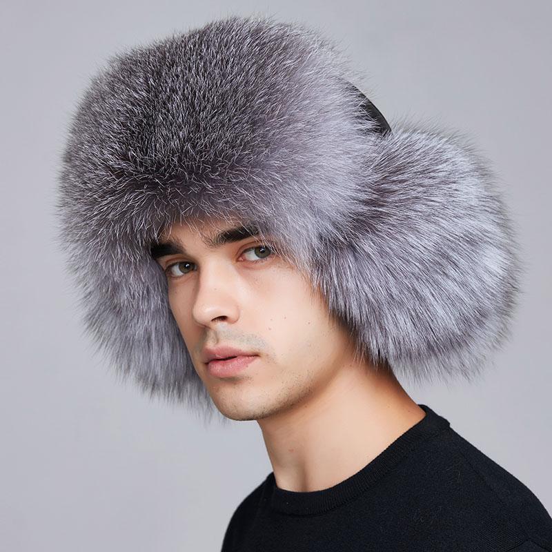 SOMALER Winter Hat for Men Real Fox/raccon Fur Hats Russian Ushanka Earmuff High Quality Bomber Hat