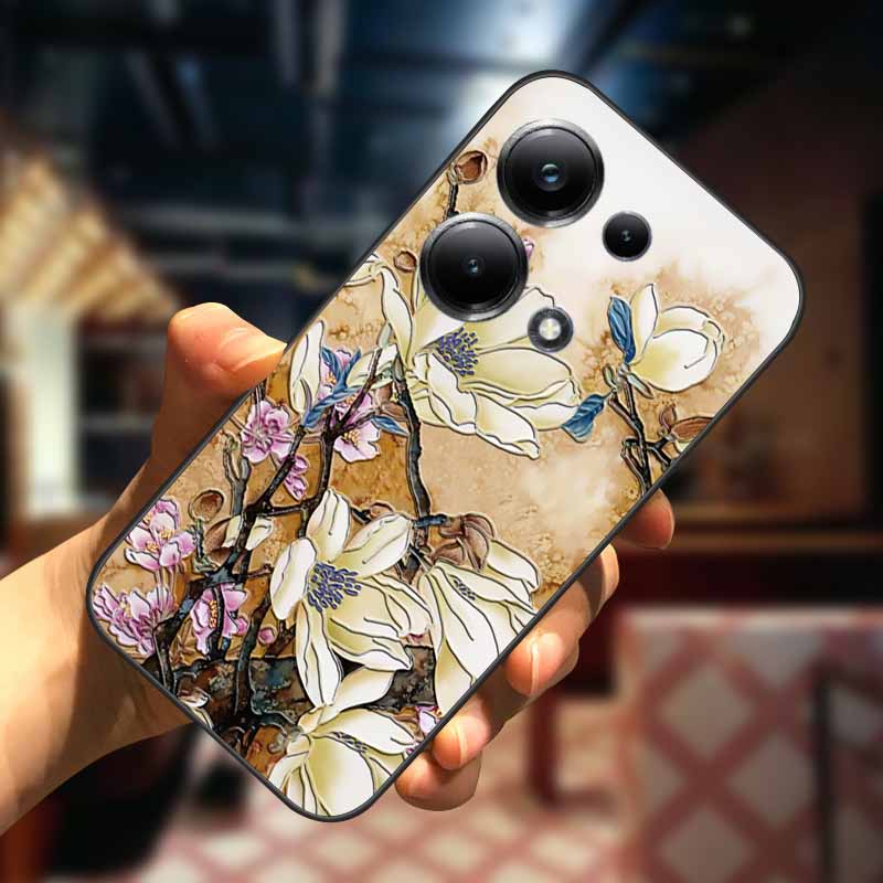For Xiaomi Redmi Note 13 13pro 5G Case 3D Relief Flower Emboss Soft Silicone Cover For Redmi Note 13 pro Plus Owl interest Cases