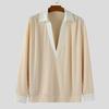 INCERUN Oversized Spring Men Deep V Neck Casual Long Sleeve Stitching Pullover T-shirts Tops