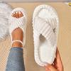 Fashion Women Corduroy Cross Strap Home Slippers Men Soft Warm Flat Slides Family Indoor Fashion Concise Plush Sandals for Four Seasons
