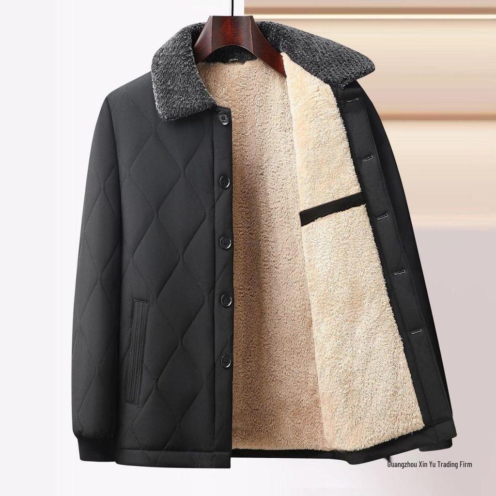 Men's Winter Thickened Lapel Jacket - Plus Velvet, Warm, Loose Fit for Middle-aged & Elderly