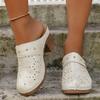 International Chunky Heel Women's Sandals: Plus Size Hollow-Out Studded Pointed Toe, Backless Design.