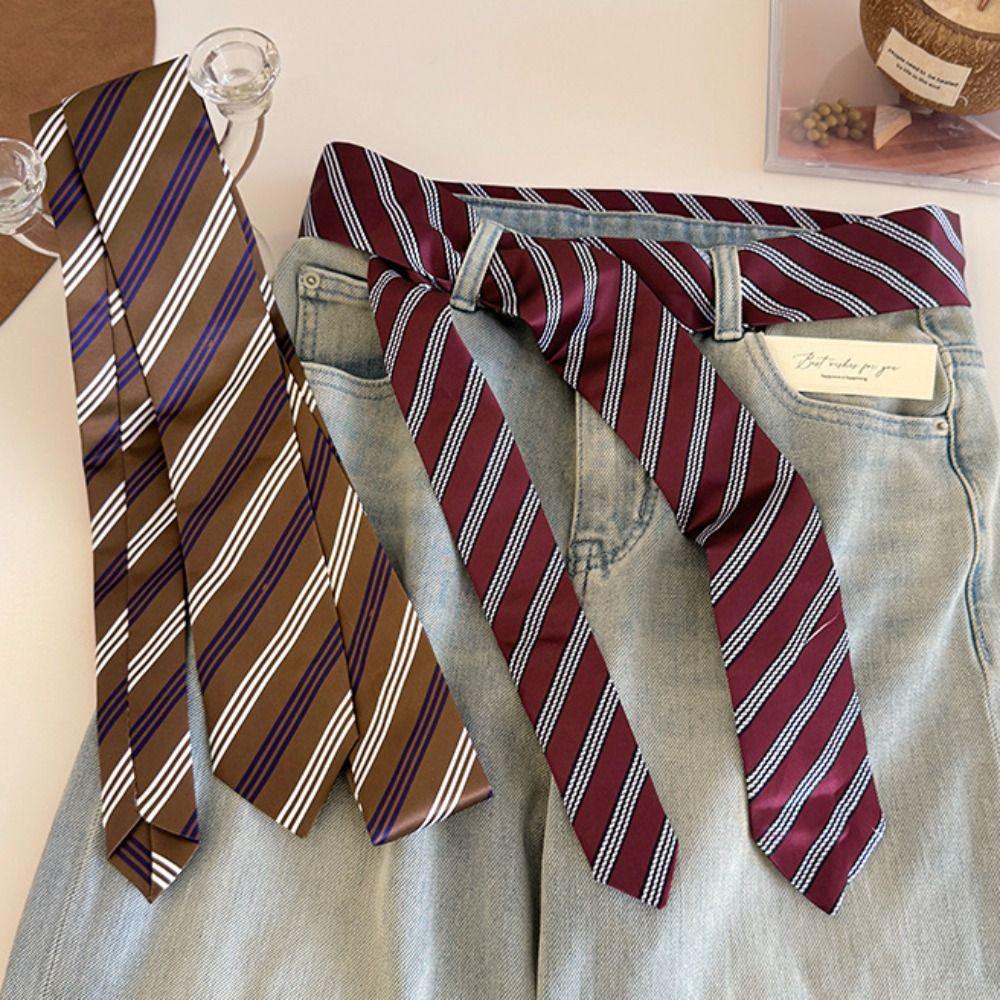 Temperament Korean Striped Tie Printed Y2K Shirt Tie Decoration College Style Stripe Belt Accessories Daily