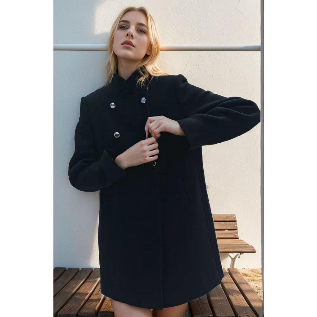 Women's Coats - Fall Winter Women's Mid-length Wool Coat Slim Fit Stand Collar Fashion Elegant Women Outerwear