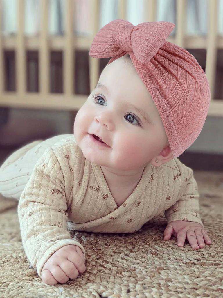 3pcs Cute Bowknot Baby Turban Hat Soft Newborn Baby Girls Indian Cap Spring Autumn Infant Boys Cap Beanies Headwrap