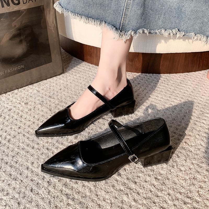 2025 New Spring and Autumn Women's Mary Jane Pointed Shoes Korean Style Ladies' Casual High Heels Work and Party Wear