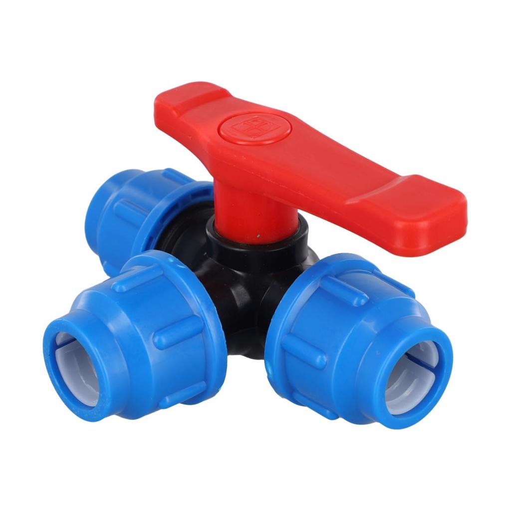 1Pcs Ball Valve 20/25/32/40/50mm 3-Way Ball Valve Black+Blue