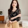 Women's Spring and Autumn Style Long Sleeve Mesh Bottom Shirt with Swinging Collar for Slimming and Slimming Top