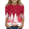 Children's 3/4 Sleeve Tops Casual Christmas Print T Shirt Round Neck Pullover Blouse