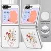 Astronaut Cartoon Pattern Case For Samsung Galaxy Z FlIP 7 FE 6 5 Z Flip7 Flip6 Flip5 Luxury Plating PC+PU Leather Hybrid Folding Phone Cover