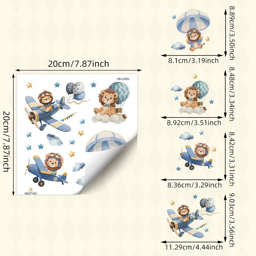 

Cute Pilot Lion Self Adhesive Switch Sticker for Kids Room Outlet Cartoon Wall Decor 20x20CM різнокольоровий