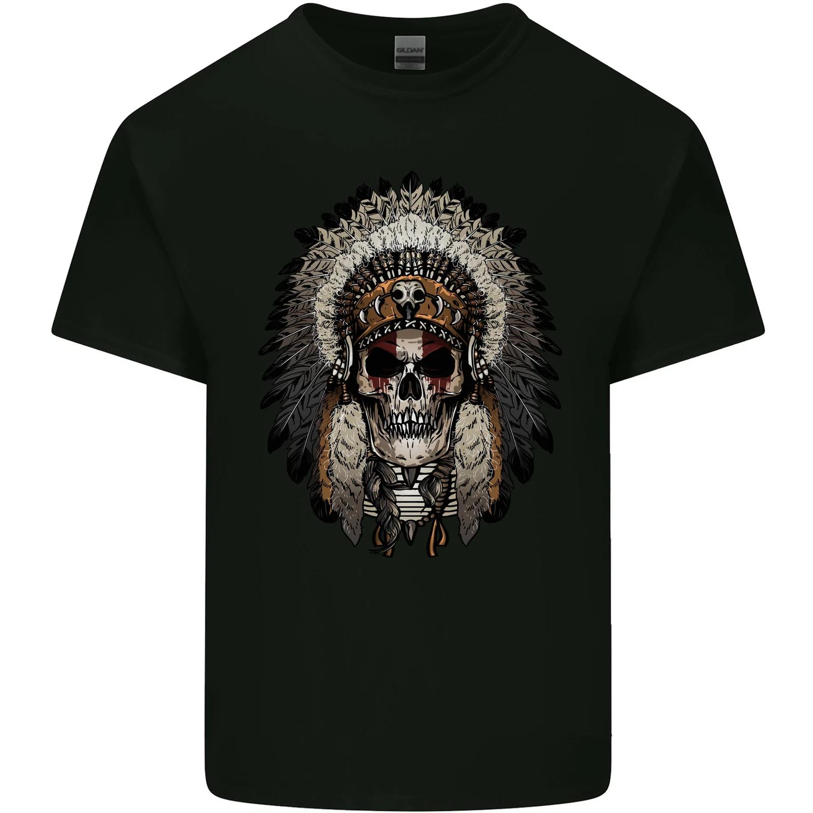 Native American Indian Skull Headdress Kids T-Shirt Childrens L