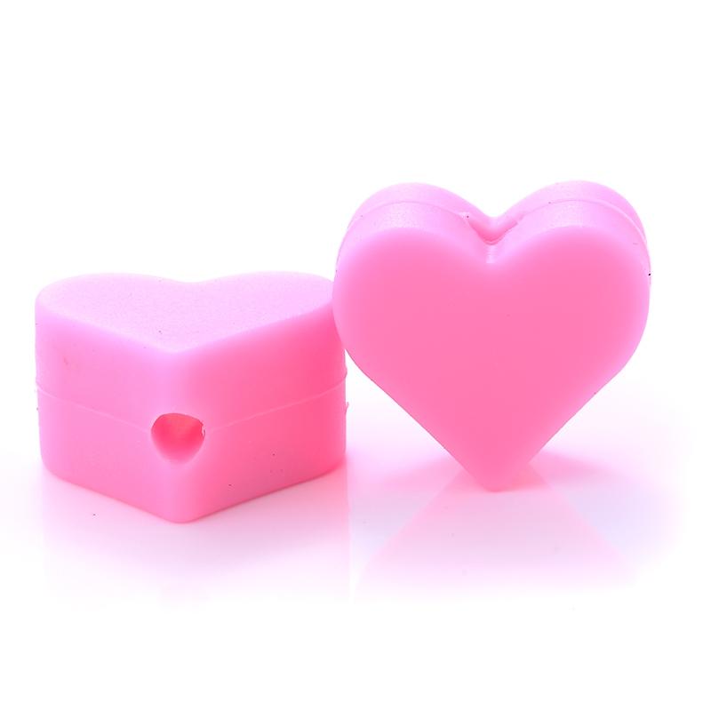14mm 10Pcs/Lot Heart Shape Silicone Beads Baby Nursing Chewable Teething Beads Pacifier Teether DIY Necklace Accessories