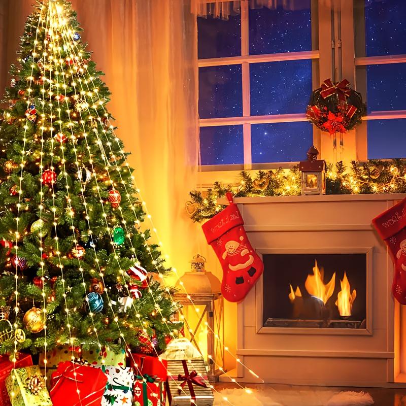 LED Ring Tree Topper Christmas Lights - Multicolor Flowing Waterfall for Festive Decoration