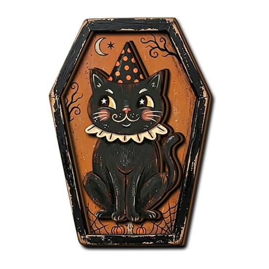 Fall Home Decor for Tables Vintage Halloween Wooden Decor, Cat Mummy Skeleton Figurines, Festive Tabletop Farmhouse Centerpiece Shelf Mantel
