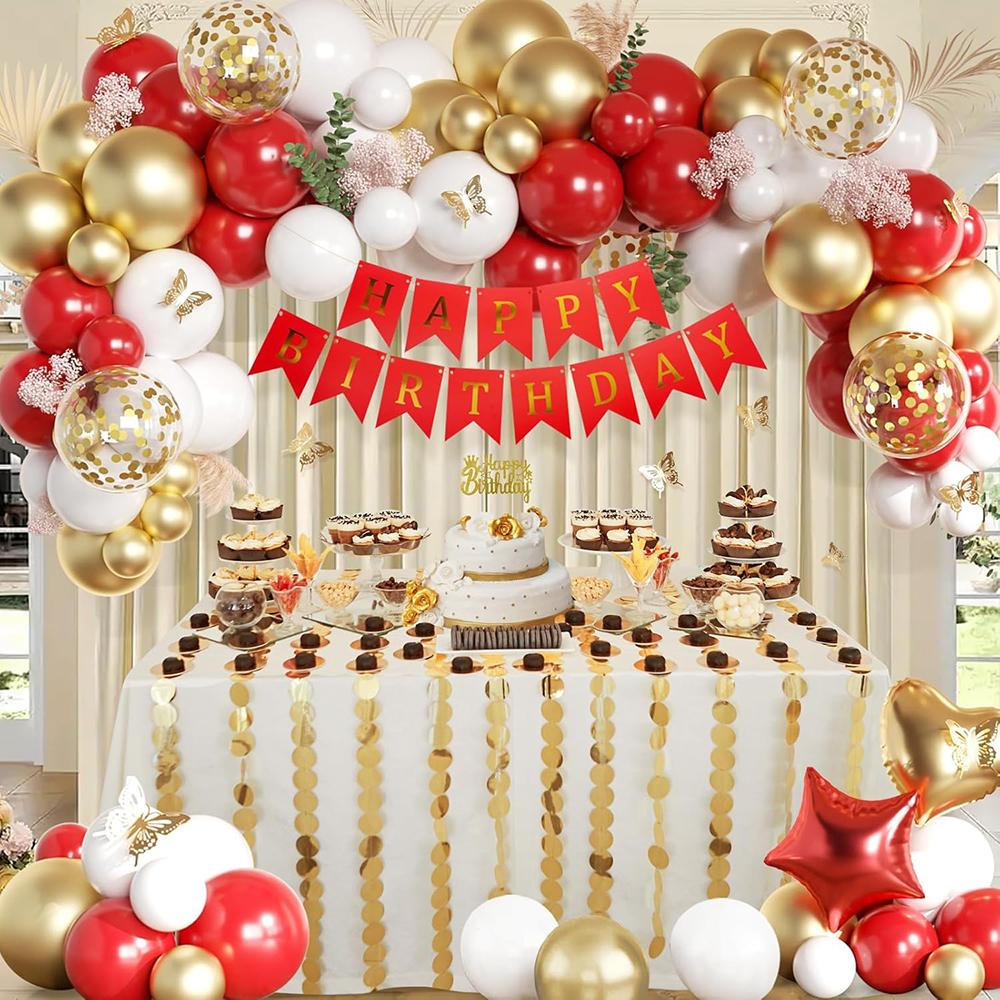 New Year Red Balloons Garland White Gold Confetti Balloon Arch Kit Wedding Bridal Shower Home Party Decoration Background Globos