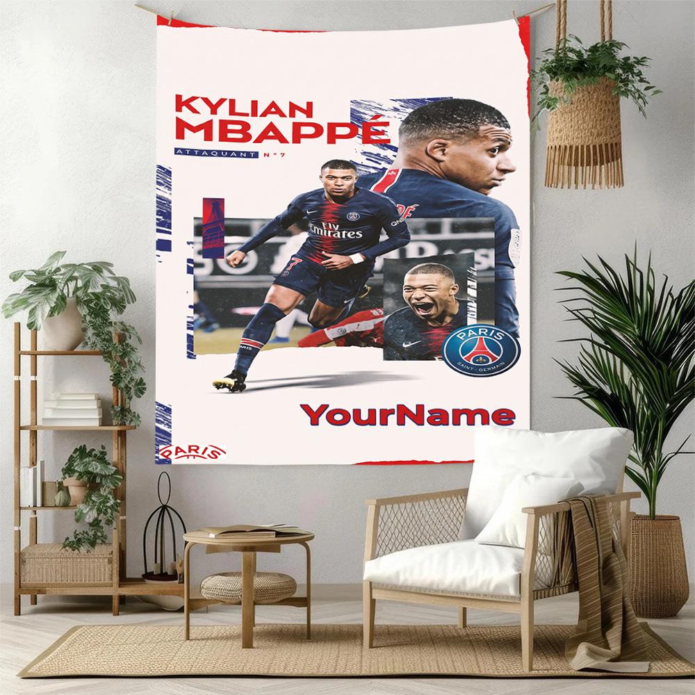 Mbappe Custom Your Name Wall Decor Tapestry Art For Pet Memorial Birthdaywedding Party Backdrop Family Gift