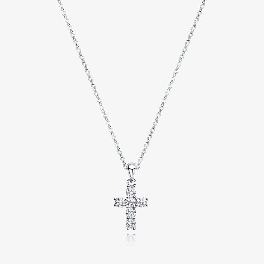 OEVAS 100% 925 Sterling Silber Echter 0,1 Karat 3mm Moissanit Kreuz Anhänger Halskette für Damen Funkelnder Party Feiner Schmuck Geschenke