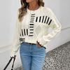 New Style Sweater for Autumn and Winter Fashion Round Neck Striped Lines Contrasting Women
