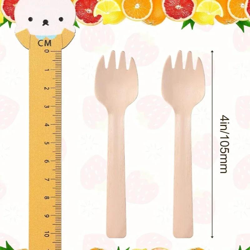 100Pcs Disposable Mini Wooden Spoon Fruit Dessert Forks Spoons Ice Cream Spoon Western Wedding Party Tableware Kitchen Accessory