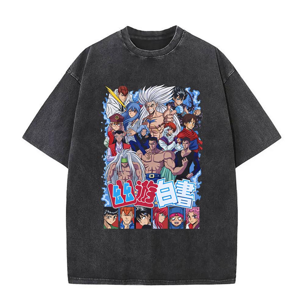 Anime YuYu Hakusho Urameshi Yuusuke Vintage Washed T Shirt Men Women Casual Oversized Tshirts Mens 90s Manga Retro Streetwear