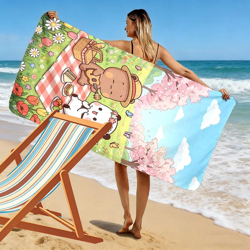 Bubu Dudu Cartoon Print Beach Towel, Large Soft Quick Dry Towel for Beach Camping Swimming
