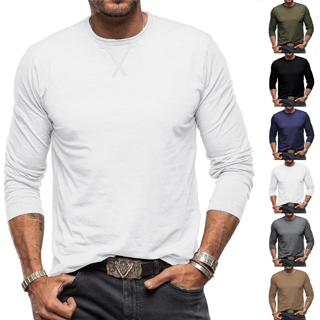 Men's Round Neck T-shirt, Cotton Base Shirt, Long Sleeved Top