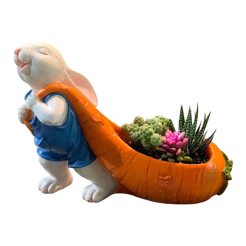 Whimsical Rabbit Carrying Carrot Resin Statue Versatile Indoor/Outdoor Decorative Planter, Perfect for Home,Garden, Ideal Gift for Holidays